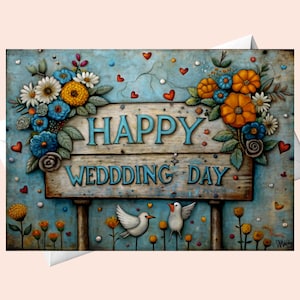 Wedding Day Card Elegant flowers with birds /Printable Wedding Card/Printable Wedding Greeting Card/Printable Card