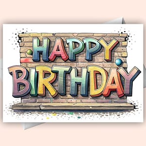 Cartão Digital de Feliz Aniversário com Grafite | Impressão de Aniversário em Estilo Urbano | Download Instantâneo