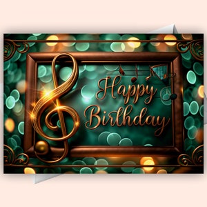 Happy Birthday With Treble Clef Digital Greeting Card - Music Theme Printable