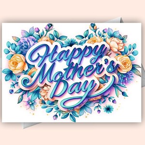 Elegante Herz Blumen Muttertagskarte - Digitaler Gruß für Mama | Druckbare Karte