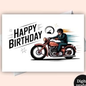Cartão de aniversário para motociclista | Download digital | Cartão de feliz aniversário para motociclista