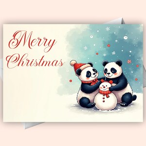 Digitale wenskaart met panda's viert kerstmis - ontwerp feestelijke feestdagen