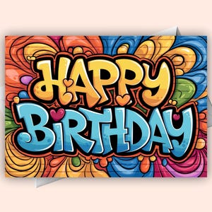 Letras de Graffiti de Feliz Aniversário | Cartão de Saudação de Graffiti Digital | Download Instantâneo