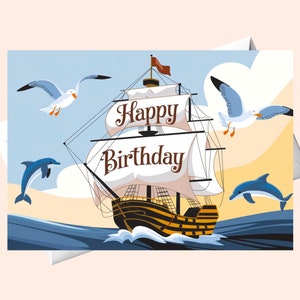 Carte de joyeux anniversaire Voilier en mer - Voeux nautiques numériques avec voiles et souhaits !