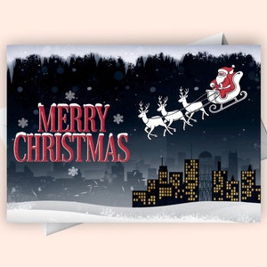Kerstman op rendier die cadeautjes aflevert Digitale Merry Christmas-wenskaart