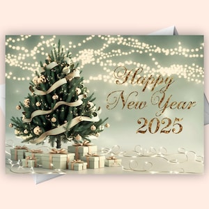 Carte de voeux numérique sapin de Noël - Bonne année 2025, voeux de fête des fêtes