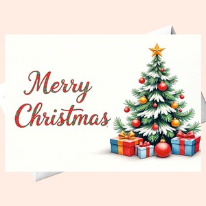 Carte numérique de Noël avec sapin du Nouvel An et cadeaux - Voeux de fêtes