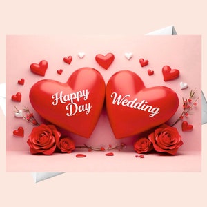 Feliz día de boda, tarjeta de felicitación para los recién casados.