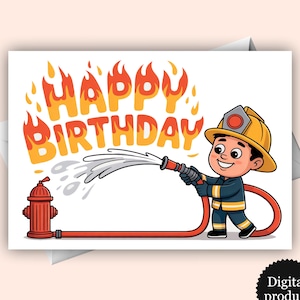 Happy Birthday Firefighter Digital Card – Fireman Birthday Greetings Printable Download