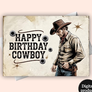 Happy Birthday Cowboy Digital Card – Western Themed Printable Birthday Greeting for Him