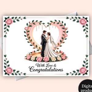 With Love & Herzlichen Glückwunsch Digitale Hochzeitskarte | PDF zum selbst ausdrucken als Brautgruß zum Brautpaar ausdrucken