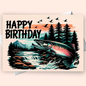 Cartão de felicitações digital com tema de pesca Feliz aniversário - perfeito para pescadores