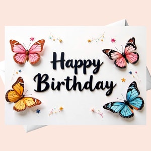 Carte d'anniversaire avec des papillons - Cadeau pour carte de voeux élégant et fantaisiste