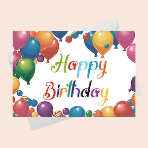 Cartão de aniversário com balões aquarela para impressão3/Download DIGITAL/Cartão de aniversário com balões lindos para impressão/Cartão de aniversário para impressão/Cartão de aniversário