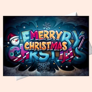 Tarjeta de felicitación de Año Nuevo digital con graffiti "Feliz Navidad" / Tarjeta de felicitación urbana para fiestas