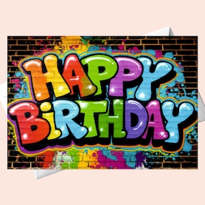 Cartão de Feliz Aniversário Graffiti – Estilo de Arte Urbana de Rua em Fundo de Parede de Tijolos