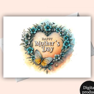 Carte de Fête des Mères - Fleurs & Papillons | Message d'accueil en téléchargement numérique pour maman
