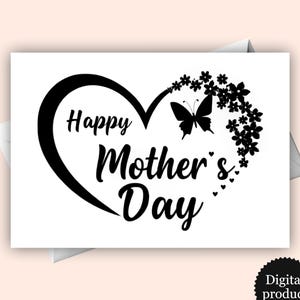 Carte Joyeuse Fête des Mères - Motif papillon et coeur | Carte de voeux numérique pour maman