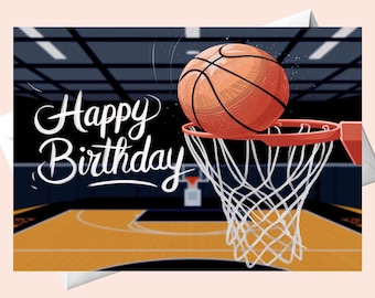 Printable Basketball Birthday Card – Digital Download – Sports Greeting Card for Kids, Boys, Teens