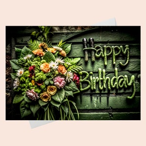 Carte d'anniversaire fleurs élégantes/carte florale/carte d'anniversaire imprimable/carte d'anniversaire fleurs fleurs/carte d'anniversaire imprimable