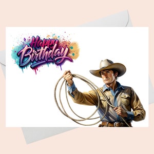 Happy Birthday Card - Cowboy and lasso /Printable Cowboy Birthday Card/Printable Cowboy Birthday Card/Printable Birthday Card