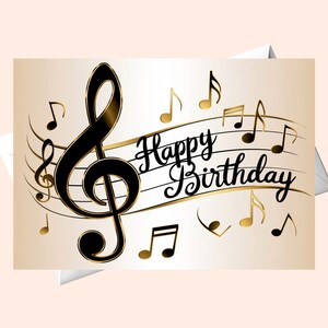 Tarjeta de cumpleaños musical imprimible: tarjeta digital con notas musicales, plegada de 5 x 7 y mini de 5 x 3,5 – Descarga instantánea en PDF. Regalo/Más una segunda tarjeta como regalo.
