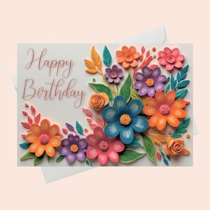 Cartão de Feliz Aniversário Floral Elegante/Download Digital Download/Cartão de Aniversário Elegante para Imprimir/Cartão de Feliz Aniversário para Imprimir/Cartão para Imprimir