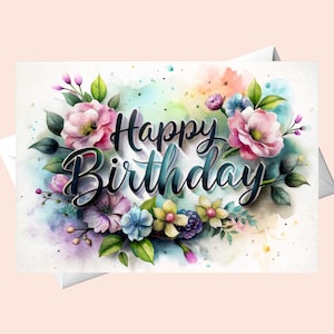 Elegant Flowers on Birthday Card/Printable Birthday Card/Printable Wildflowers Birthday Card/Printable Birthday
