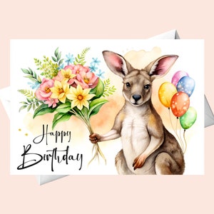 Herzlichen Glückwunsch mit Känguru und Blumen.Alles Gute zum Geburtstag / Digital Download / Printable Birthday Card /