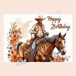 Happy Birthday Card - Cowboy on Horse/Printable Cowboy Birthday Card/Printable Cowboy Birthday Card/Printable Birthday Card