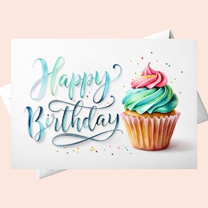 Birthday Cupcake Happy Birthday Card/Digital Download/Colorful Cupcake Birthday Card Printable/Happy Birthday Card Printable/Printable Card