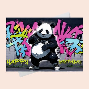 Tarjeta de felicitación de Panda con grafiti/Tarjeta de feliz cumpleaños con grafiti/Tarjeta de felicitación digital/Tarjeta de felicitación digital/Tarjeta de felicitación digital/Impresión casera