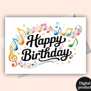 Musical Happy Birthday Card | Printable Birthday Greeting | Colorful Digital Card for Music Lovers | Instant Download