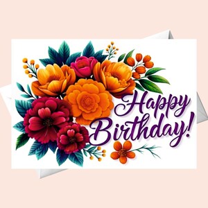 Cartão de feliz aniversário com flores em aquarela/Cartão de aniversário para impressão/Cartão de aniversário com flores para impressão/Cartão de aniversário para impressão