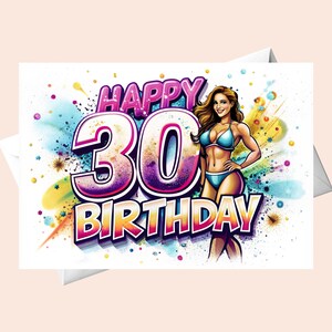 "30. Geburtstag - Mädchen im Badeanzug gratuliert / Original Geburtstagskarte / Geburtstagskarte Digital / Glückwunschkarte zum 30