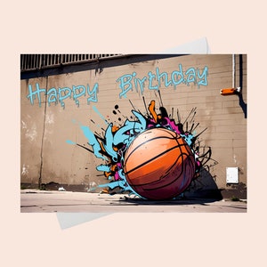 Tarjeta de felicitación de baloncesto con graffiti/Tarjeta de cumpleaños con graffiti/Tarjeta de cumpleaños digital/Saludo digital/Baloncesto con graffiti/Impresión casera