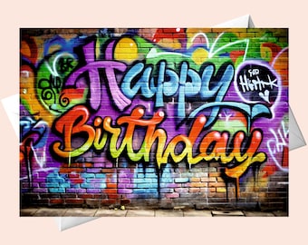 Graffiti art Happy Birthday Card / Digital Download / Happy Birthday Graffiti on Wall - Printable Birthday Card