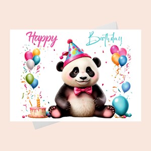 Karte zum Geburtstag Panda mit Luftballons/Digitaler Download/Geburtstagskarte Pandabär/Geburtstagskarte druckbar/Happy Birthday