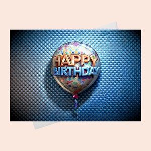 Carte de joyeux anniversaire - avec ballon de fête/carte dessinée/carte d'anniversaire numérique/carte de joyeux anniversaire avec ballons imprimables