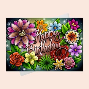 Carte d'anniversaire avec de belles fleurs/Carte florale/Carte d'anniversaire imprimable/Carte d'anniversaire avec fleurs imprimable/Carte d'anniversaire imprimable