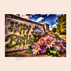 Fleurs élégantes sur carte de voeux/carte florale/carte d'anniversaire imprimable/carte d'anniversaire fleurs fleurs/carte d'anniversaire imprimable