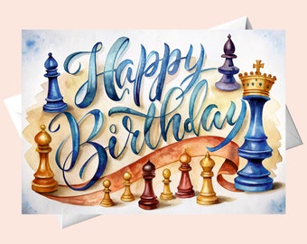 Watercolor Chess - Happy Birthday Card/Digital Download/Printable Birthday Card/Printable Birthday Card.