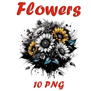 Clipart de flores en acuarela: 10 PNG/elementos florales pintados a mano para diseño digital