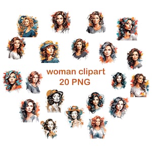 Acquerello Belle donne clipart/Ritratti di donne/disegni di T-shirt/Belle ragazze clipart/Clipart digitale PNG