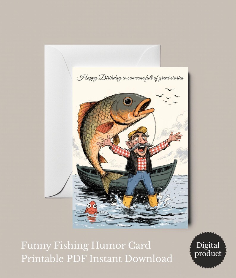 Funny Fishing Birthday Card Printable | Fisherman Stories Gift - Etsy
