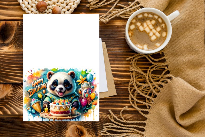 Happy Birthday Card Panda /digital Download/baby Panda Bear Birthday ...
