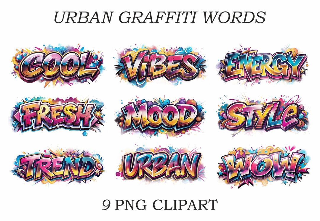 Urban Graffiti Words Clipart Bundle PNG, Street Art Text Graphics - Etsy