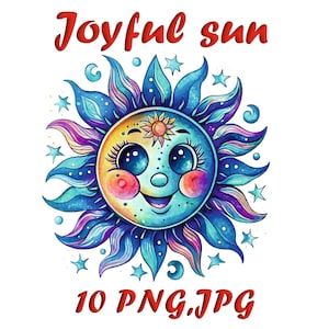 Joyful Sun Watercolor Clip Art - 10 PNG and JPG Files for Creative Projects