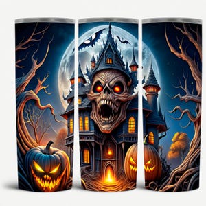 Halloween Ghost Castle 20oz Tumbler Wrap - Spooky Sublimation Design for Halloween