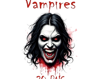 Ensemble de clip art aquarelle vampires – 20 oeuvres d'art gothiques d'Halloween en PNG pour le bricolage